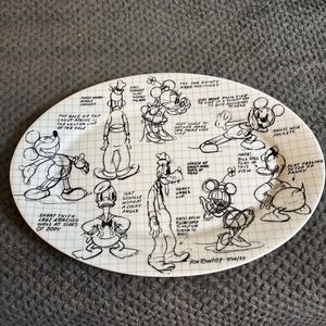 Disney Mickey Mouse & Friends Animators Sketch Oval Platter Black‎ & White